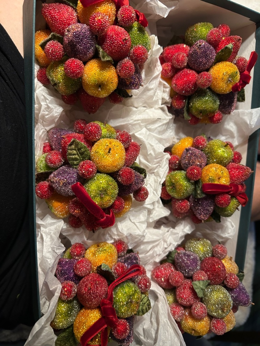 Set of 6 Sparkling Holiday Fruit Cluster Ornament - Multicolor